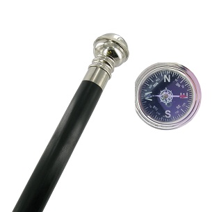 COM01 -  Black walking stick with compass handle